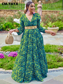 CM.YAYA Κομψό Γυναικείο Μεγάλο Μέγεθος Σέξι Φορέματα χορού για πάρτι με βαθύ λαιμόκοψη V ψηλή μέση Μεγάλη κούνια στο πάτωμα