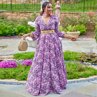 CM.YAYA Κομψό Γυναικείο Μεγάλο Μέγεθος Σέξι Φορέματα χορού για πάρτι με βαθύ λαιμόκοψη V ψηλή μέση Μεγάλη κούνια στο πάτωμα