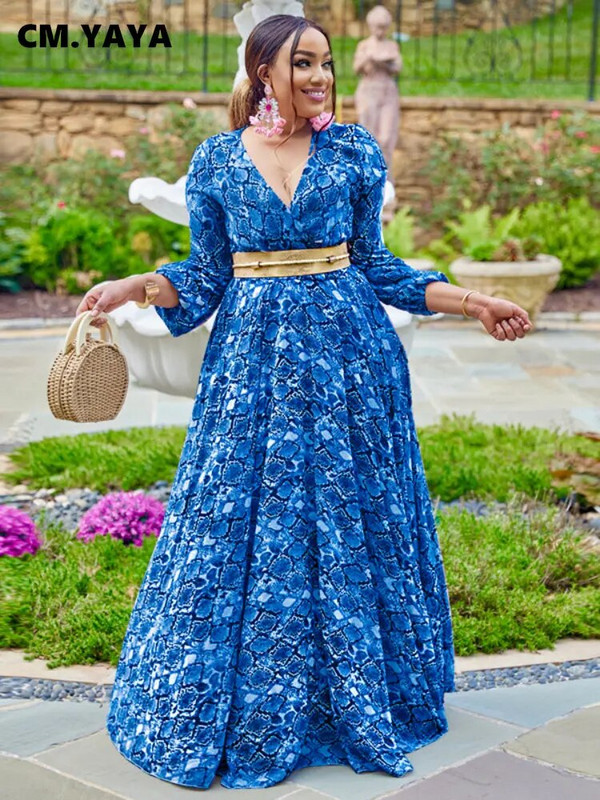 CM.YAYA Κομψό Γυναικείο Μεγάλο Μέγεθος Σέξι Φορέματα χορού για πάρτι με βαθύ λαιμόκοψη V ψηλή μέση Μεγάλη κούνια στο πάτωμα