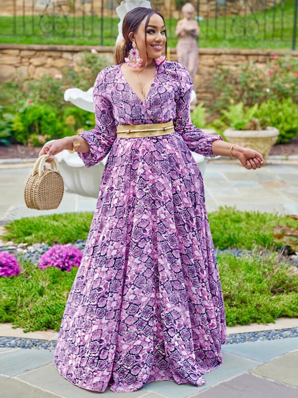 CM.YAYA Κομψό Γυναικείο Μεγάλο Μέγεθος Σέξι Φορέματα χορού για πάρτι με βαθύ λαιμόκοψη V ψηλή μέση Μεγάλη κούνια στο πάτωμα