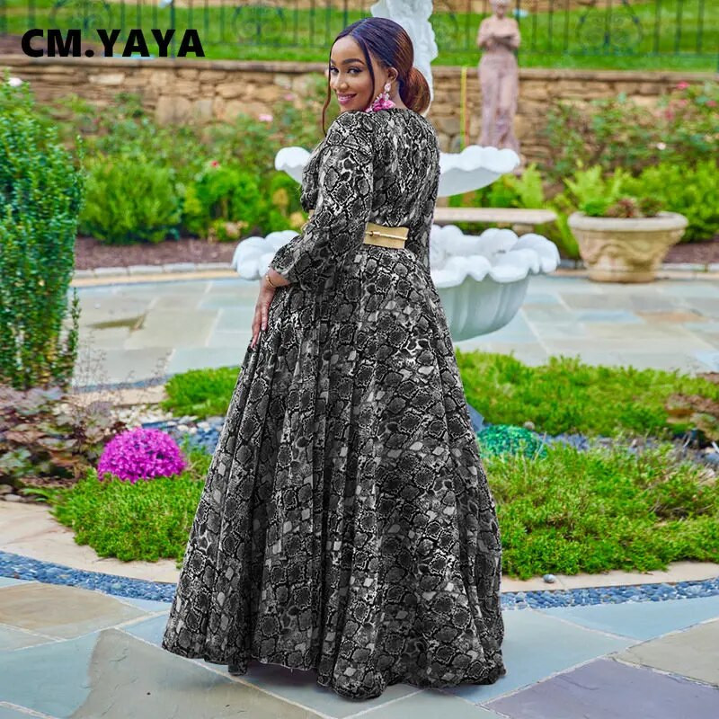 CM.YAYA Κομψό Γυναικείο Μεγάλο Μέγεθος Σέξι Φορέματα χορού για πάρτι με βαθύ λαιμόκοψη V ψηλή μέση Μεγάλη κούνια στο πάτωμα