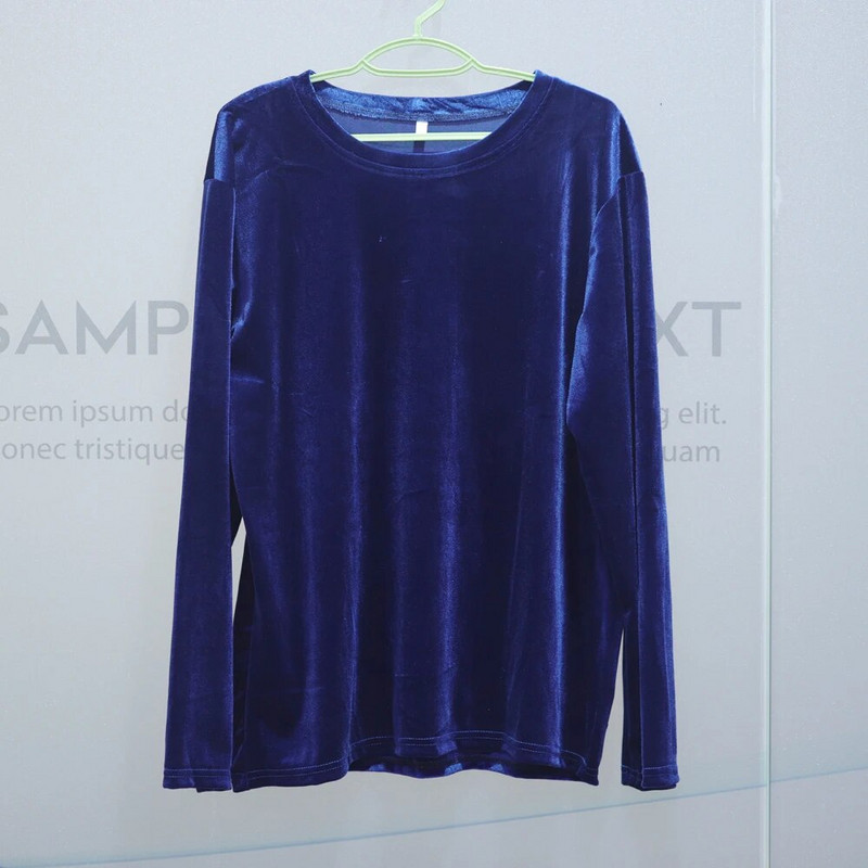 Didelio dydžio pavasariniai ilgomis rankovėmis laisvi ankstyvo rudens marškinėliai Moteriški auksiniai aksominiai trumpi apatiniai marškinėliai Nauja madinga viršūnėlė