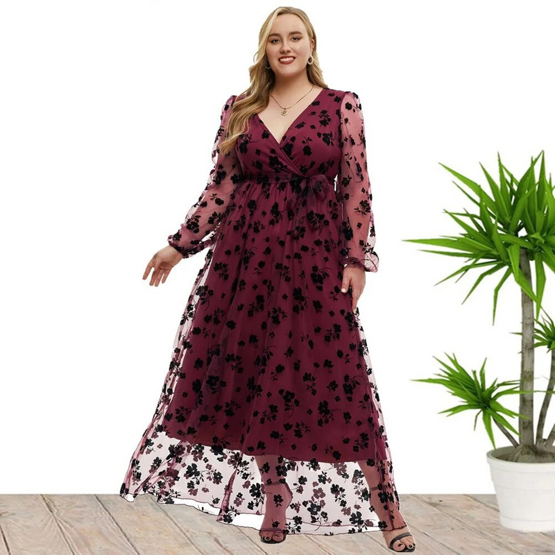 Nova vruća rasprodaja proljeća 2023. u europskom i američkom stilu, seksi haljina dugih rukava s V-izrezom za žene velike veličine