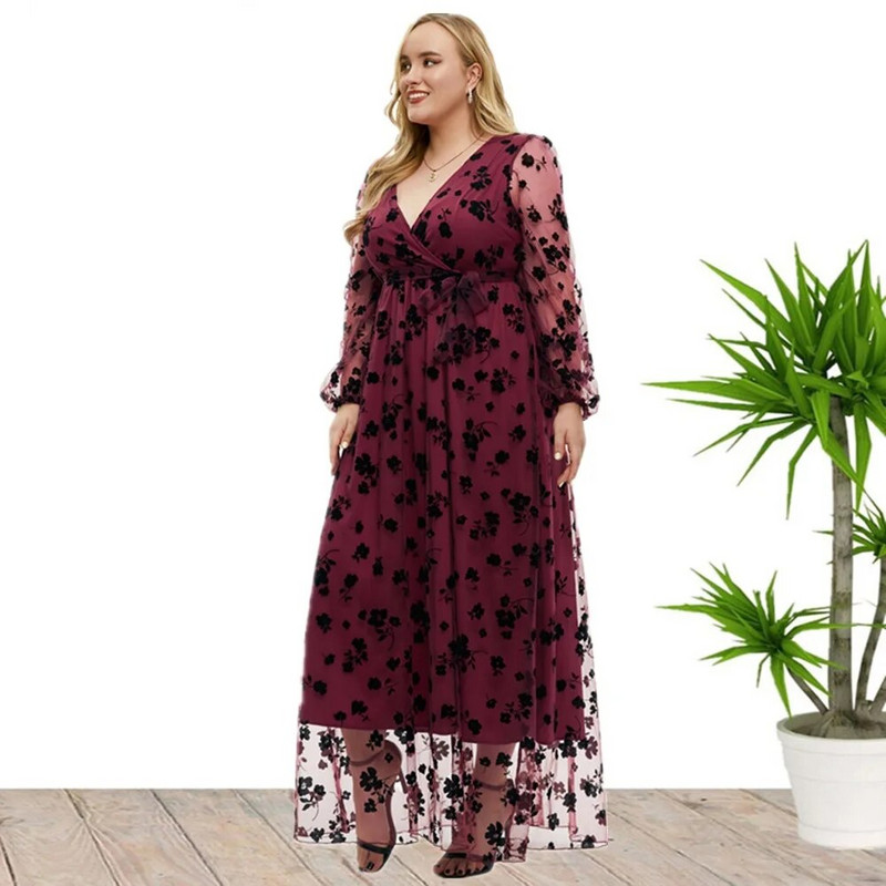 Nova vruća rasprodaja proljeća 2023. u europskom i američkom stilu, seksi haljina dugih rukava s V-izrezom za žene velike veličine