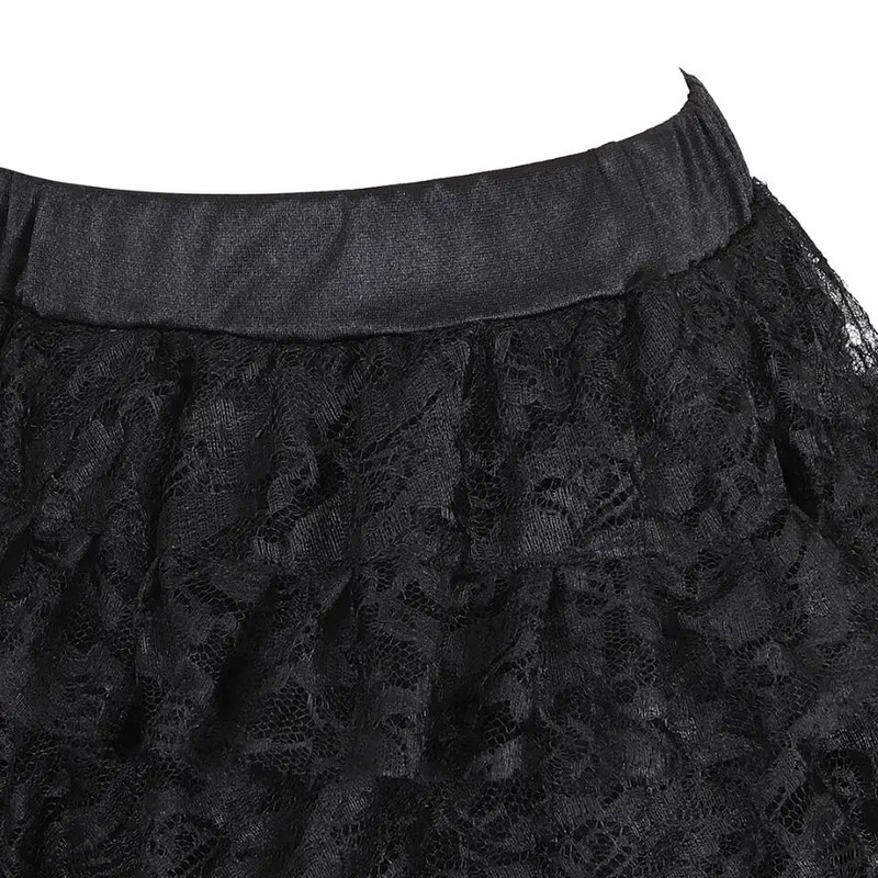 Ženska seksi čipkana slojevita plisirana suknja Steampunk asimetrične duge suknje od tila s visokim niskim volanima, crne velike veličine S-6XL