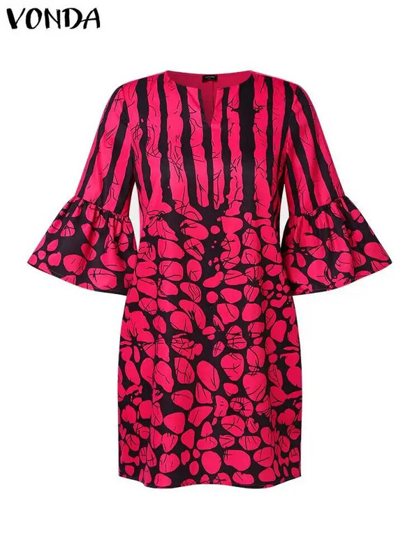 Plus veličina 5XL VONDA boemska mini haljina, ženska ljetna kratka haljina s cvjetnim uzorkom, širokih rukava s V-izrezom, ležerna široka ženska haljina