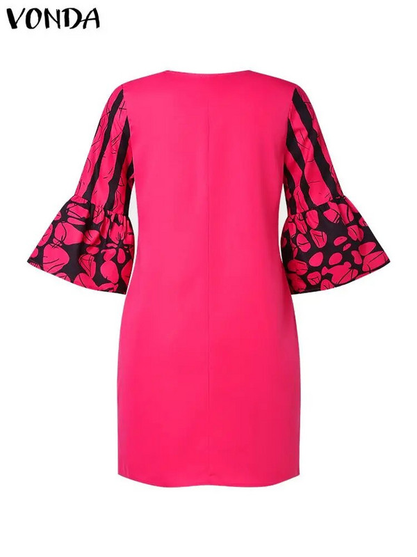 Plus veličina 5XL VONDA boemska mini haljina, ženska ljetna kratka haljina s cvjetnim uzorkom, širokih rukava s V-izrezom, ležerna široka ženska haljina