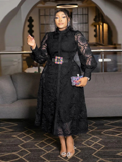 Γυναικεία μίντι φορέματα με μανίκια Γυναικείο vintage δαντελένιο φόρεμα συν μέγεθος Φθινοπωρινό χειμερινό μακρύ φόρεμα Κομψό Δωρεάν αποστολή Χονδρική