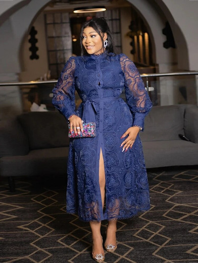 Γυναικεία μίντι φορέματα με μανίκια Γυναικείο vintage δαντελένιο φόρεμα συν μέγεθος Φθινοπωρινό χειμερινό μακρύ φόρεμα Κομψό Δωρεάν αποστολή Χονδρική