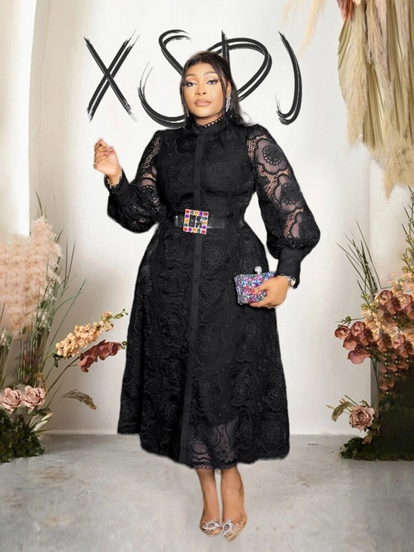 Γυναικεία μίντι φορέματα με μανίκια Γυναικείο vintage δαντελένιο φόρεμα συν μέγεθος Φθινοπωρινό χειμερινό μακρύ φόρεμα Κομψό Δωρεάν αποστολή Χονδρική