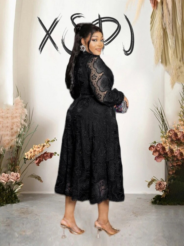 Γυναικεία μίντι φορέματα με μανίκια Γυναικείο vintage δαντελένιο φόρεμα συν μέγεθος Φθινοπωρινό χειμερινό μακρύ φόρεμα Κομψό Δωρεάν αποστολή Χονδρική