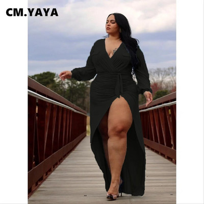 CM.YAYA Rochie de dimensiuni mari pentru femei, cu bandă solidă, rochii elastice, cu decolteu, rochii sexy de noapte pentru petrecere, ținute la modă de toamnă