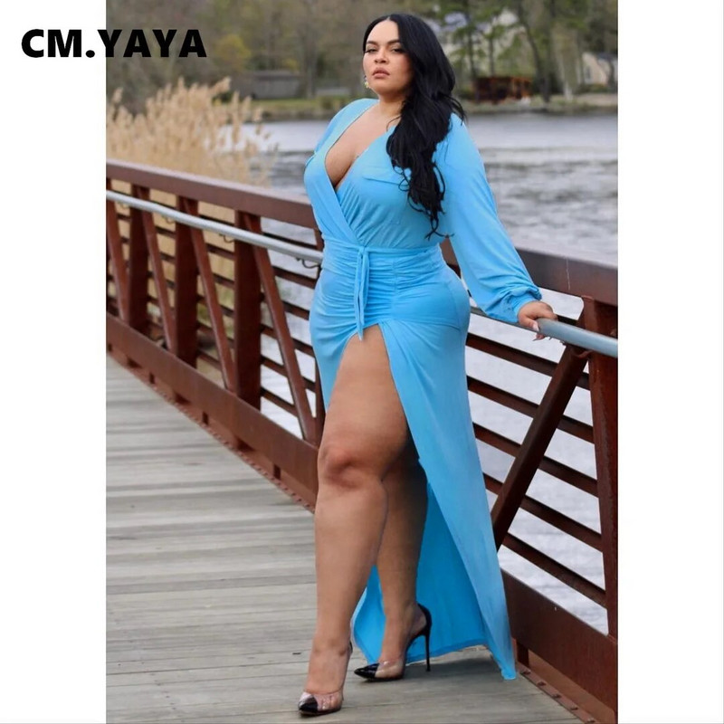 CM.YAYA Rochie de dimensiuni mari pentru femei, cu bandă solidă, rochii elastice, cu decolteu, rochii sexy de noapte pentru petrecere, ținute la modă de toamnă