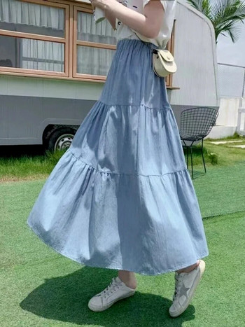 Καλοκαιρινή Saia Γυναικεία A-Line μακριά τζιν φούστα Τσέπες Γυναικείες ψηλόμεσες τζιν φούστες μίντι σκούρο μπλε, ανοιχτό μπλε φούστα