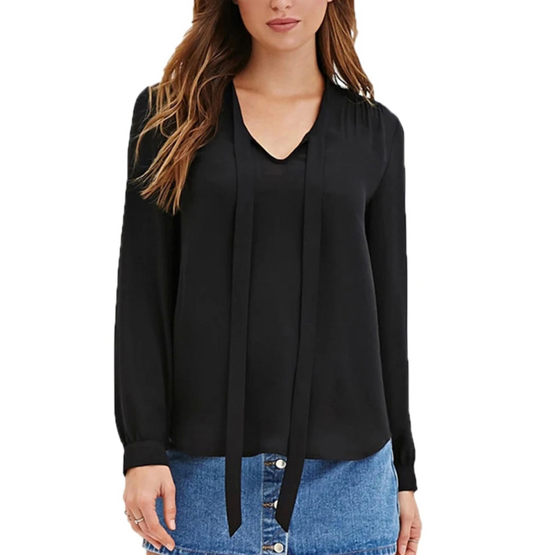 Singwing Ženske jednobojne košulje Prsa s zavojem Mašna Bluze dugih rukava Ženske uredske poslovne majice Majice