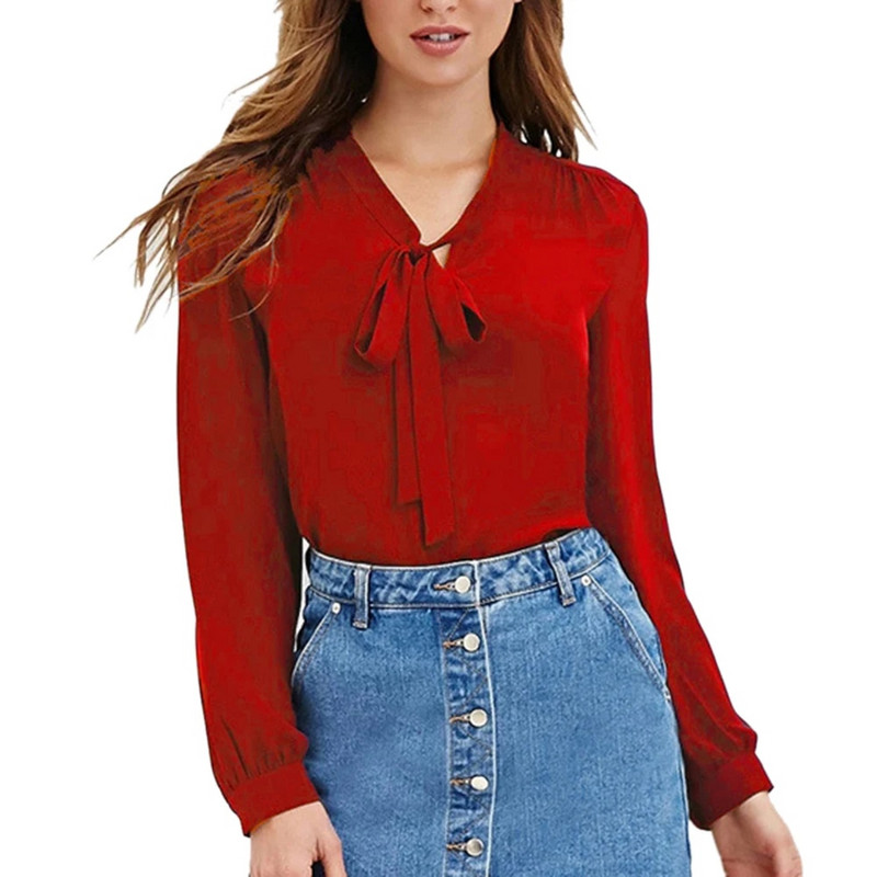 Singwing Ženske jednobojne košulje Prsa s zavojem Mašna Bluze dugih rukava Ženske uredske poslovne majice Majice