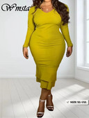 Γυναικεία φορέματα Wmstar Plus Size για Γυναικείες V λαιμόκοψη Bodycon Stretch Κομψά Νέα στη μόδα Casual Maxi Φόρεμα Χονδρική Dropshipping 2024