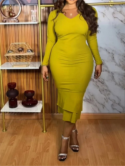 Γυναικεία φορέματα Wmstar Plus Size για Γυναικείες V λαιμόκοψη Bodycon Stretch Κομψά Νέα στη μόδα Casual Maxi Φόρεμα Χονδρική Dropshipping 2024