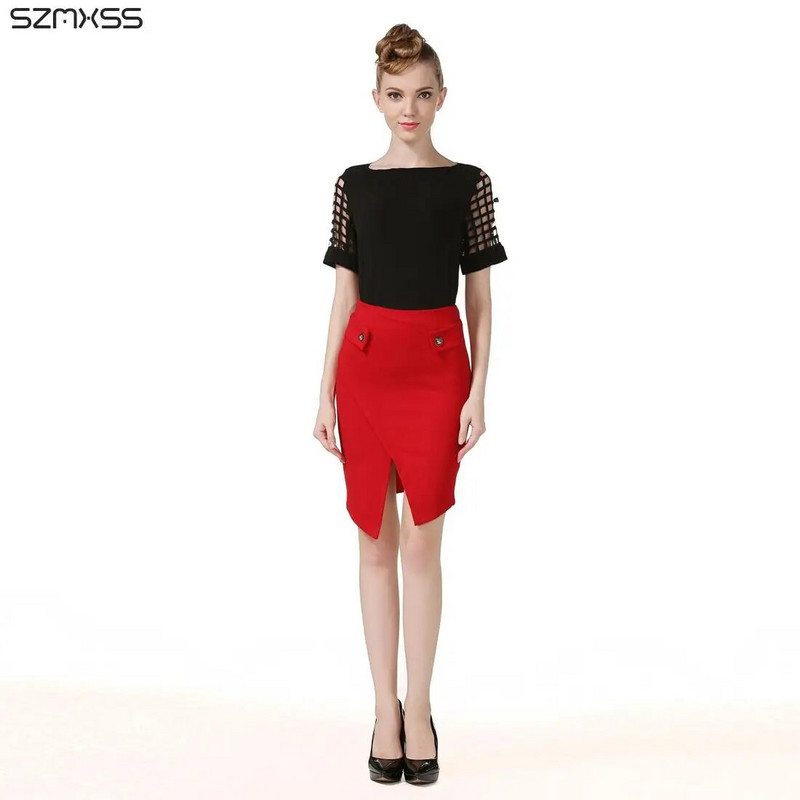 plus size S-5XL Φούστα Νέα γυναικεία ακανόνιστη αυτοκαλλιέργεια με κουμπί γοφές γυναικείες φούστες επαγγελματικό ψηλόμεσο μπροστινό πιρούνι Faldas