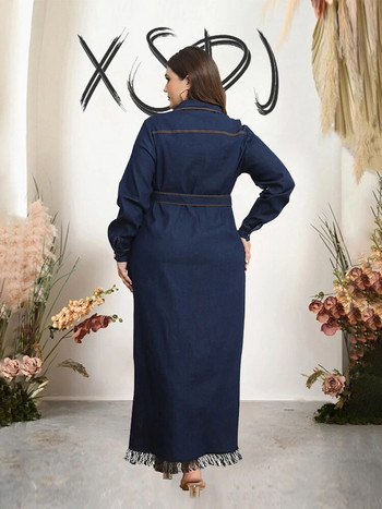 Casual τζιν φορέματα 3xl 4xl 5xl γυναικεία μακρυμάνικα φορέματα για γυναίκα χειμωνιάτικο φόρεμα συν ίσιο μέγεθος Χονδρική Dropshipping