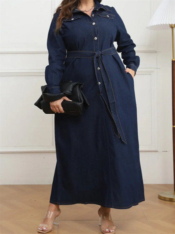 Wmstar Plus Size Τζιν Φορέματα για Γυναικεία Κουμπιά Μακριά Μακριά Μόδα Κομψό Maxi Φόρεμα Φθινοπωρινά Χειμερινά Ρούχα Χονδρική Dropshipping
