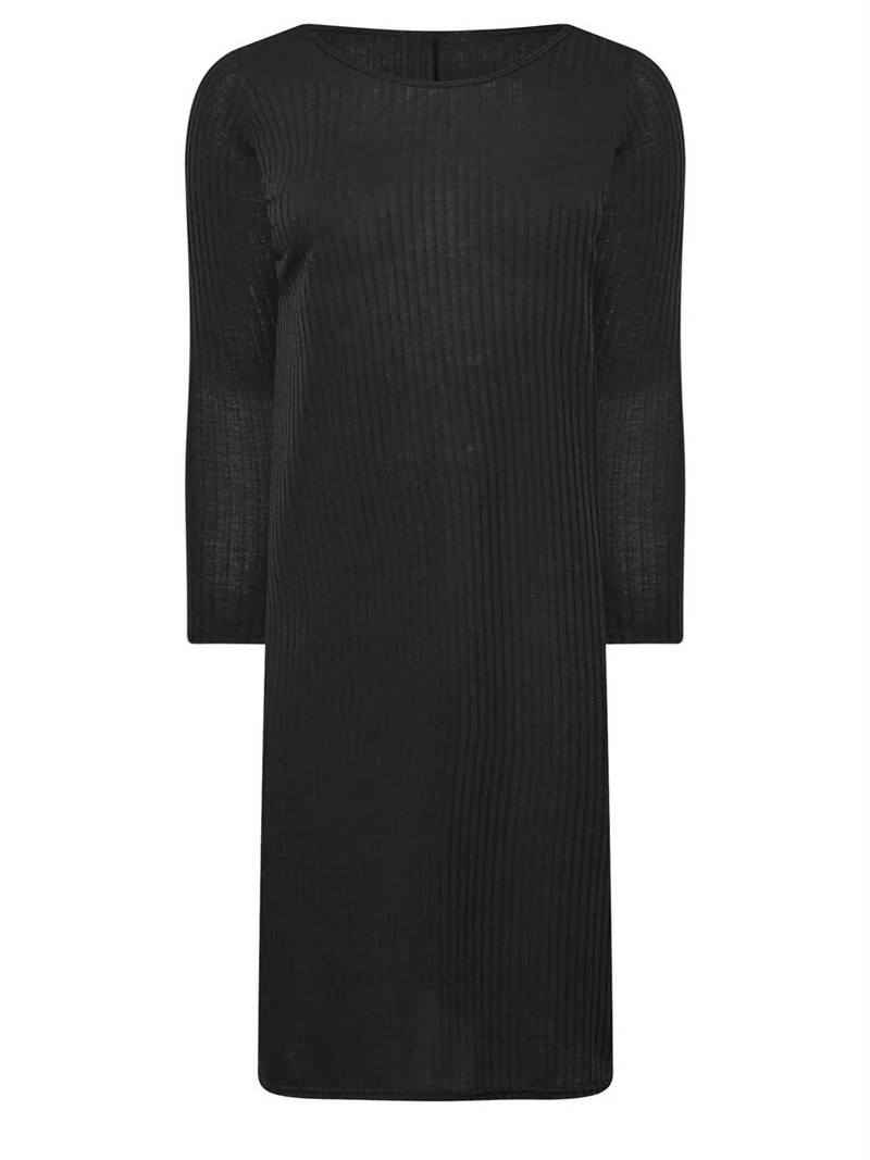 Dámske elegantné midi šaty s dlhým rukávom, veľké veľkosti, jesenné, pletené, čierne, s dlhým rukávom, rovné, veľkosť 4XL/5XL