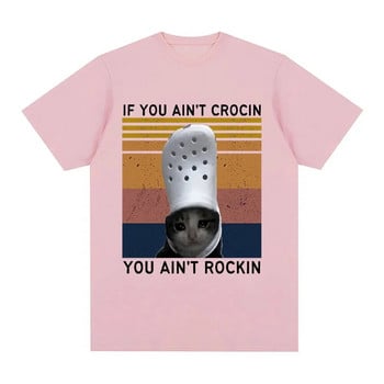 Αστεία Crying Cat Croc Meme γραφικό T-shirt Ανδρικά ρούχα Βαμβακερά κοντομάνικα T-shirts Unisex ανδρικά μπλουζάκια σε συντομότερο μέγεθος