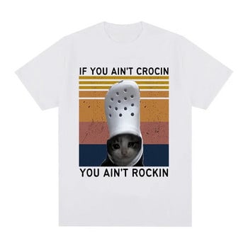 Αστεία Crying Cat Croc Meme γραφικό T-shirt Ανδρικά ρούχα Βαμβακερά κοντομάνικα T-shirts Unisex ανδρικά μπλουζάκια σε συντομότερο μέγεθος