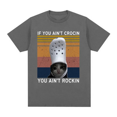 Vicces Crying Cat Croc Meme Grafikus póló Férfi ruházat Pamut rövid ujjú pólók Uniszex alkalmi férfi nagy méretű póló felsők