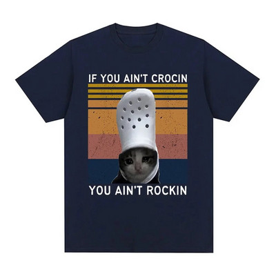 Vicces Crying Cat Croc Meme Grafikus póló Férfi ruházat Pamut rövid ujjú pólók Uniszex alkalmi férfi nagy méretű póló felsők