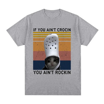 Vicces Crying Cat Croc Meme Grafikus póló Férfi ruházat Pamut rövid ujjú pólók Uniszex alkalmi férfi nagy méretű póló felsők