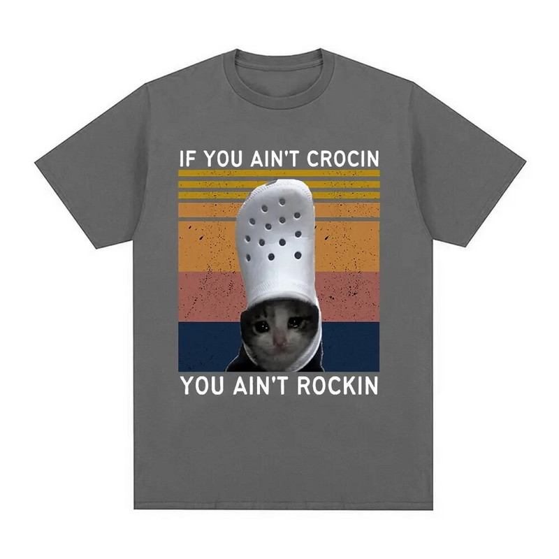Vicces Crying Cat Croc Meme Grafikus póló Férfi ruházat Pamut rövid ujjú pólók Uniszex alkalmi férfi nagy méretű póló felsők