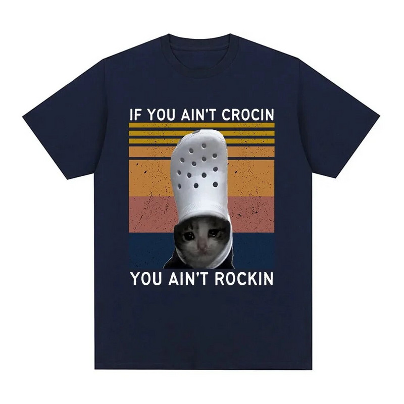 Vicces Crying Cat Croc Meme Grafikus póló Férfi ruházat Pamut rövid ujjú pólók Uniszex alkalmi férfi nagy méretű póló felsők