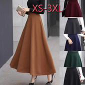 Plus Size XS-3XL Fusta lungă de lână Maxi pentru femei, primăvară, toamnă, iarnă, ocazional, epocă, lungime, fustă elastică cu talie înaltă