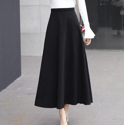Plus Size XS-3XL Fusta lungă de lână Maxi pentru femei, primăvară, toamnă, iarnă, ocazional, epocă, lungime, fustă elastică cu talie înaltă