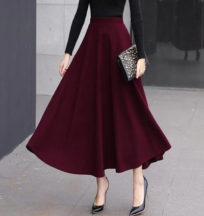 Plus Size XS-3XL Fusta lungă de lână Maxi pentru femei, primăvară, toamnă, iarnă, ocazional, epocă, lungime, fustă elastică cu talie înaltă