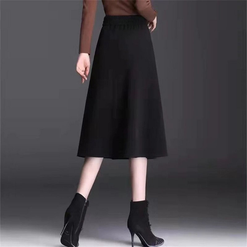 FairyShely 2023 Φθινόπωρο Χειμώνας Φούστα Γόνατο Ψηλόμεσο Plus Μέγεθος Γυναικεία Μάλλινη Ζεστή Φούστα Casual Τσέπη Γυναικεία Φούστα σε μονόχρωμη γραμμή