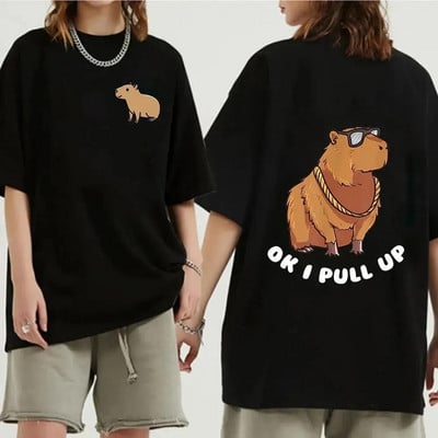 Funny Animals Capybara Rajzfilm nyomtatott póló Női Férfi Pamut Nagy méretű felsők póló Y2k Unisex divatos Harajuku pólók