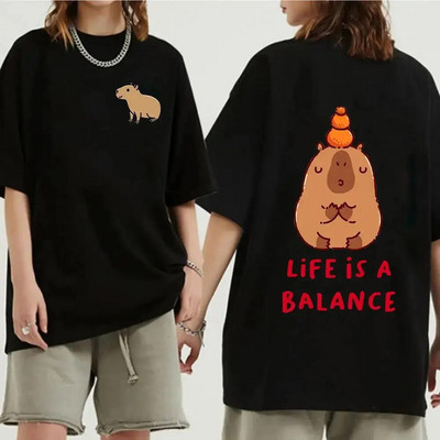 Funny Animals Capybara Rajzfilm nyomtatott póló Női Férfi Pamut Nagy méretű felsők póló Y2k Unisex divatos Harajuku pólók