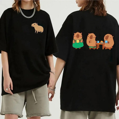 Funny Animals Capybara Rajzfilm nyomtatott póló Női Férfi Pamut Nagy méretű felsők póló Y2k Unisex divatos Harajuku pólók