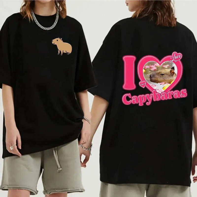Funny Animals Capybara Rajzfilm nyomtatott póló Női Férfi Pamut Nagy méretű felsők póló Y2k Unisex divatos Harajuku pólók