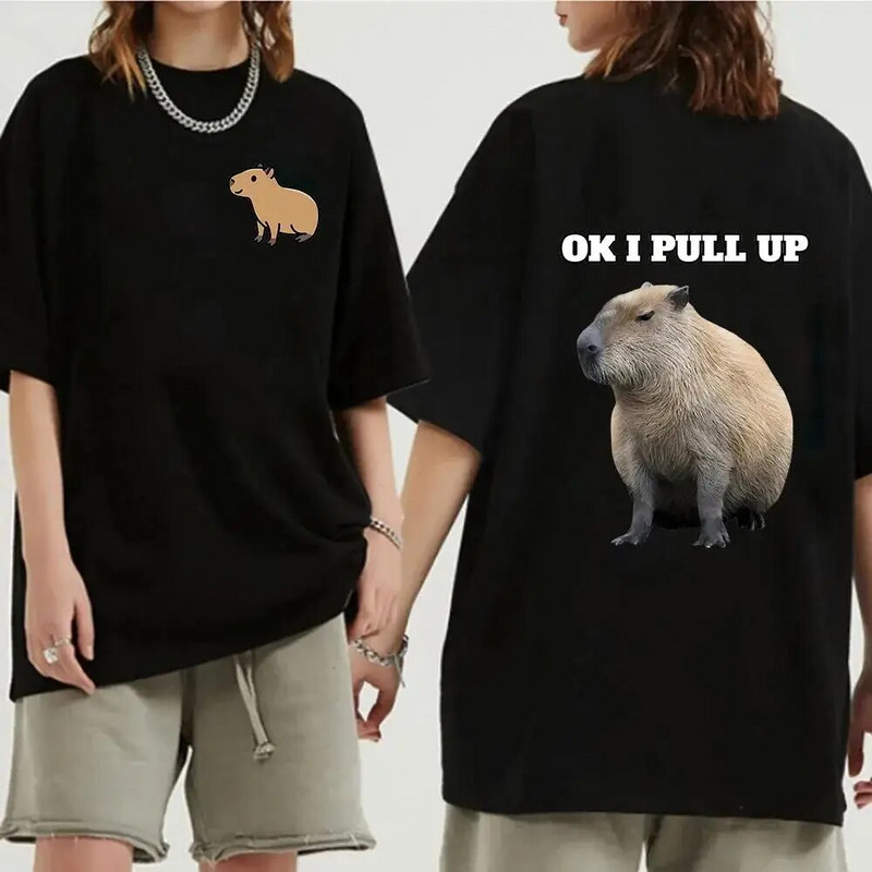 Funny Animals Capybara Rajzfilm nyomtatott póló Női Férfi Pamut Nagy méretű felsők póló Y2k Unisex divatos Harajuku pólók