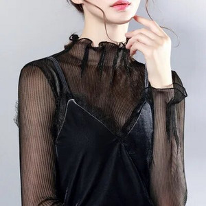 2019 Νέα μόδα για την Άνοιξη Γυναικείες μπλούζες με δαντέλα με ζιβάγκο Διχτυωτό πουκάμισο παντός αγώνα Γυναικεία μπλουζάκια πουλόβερ Σύντομο φθινοπωρινό πάτο WZ898