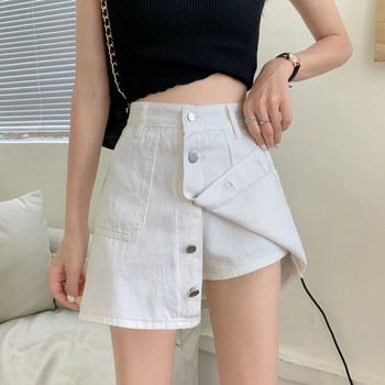 Γυναικεία Μίνι τζιν φούστα με κουμπιά για το καλοκαίρι, μαύρη άσπρη τζιν φούστες Harajuku συν μεγέθους Κορεατική μόδα με ρούχα με φούστα