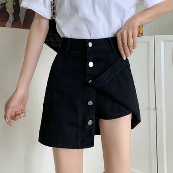 Γυναικεία Μίνι τζιν φούστα με κουμπιά για το καλοκαίρι, μαύρη άσπρη τζιν φούστες Harajuku συν μεγέθους Κορεατική μόδα με ρούχα με φούστα