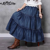 Laza derékruha 2023-as őszi szoknyák Választott Crotch Cake Oversize farmerszoknya Vintage szoknya Félhosszú molett Faldas