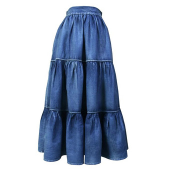 Ρούχα με φαρδιά μέση 2023 Φθινοπωρινές φούστες Επιλεγμένες Crotch Cake Oversized Τζιν φούστα Vintage Φούστα μισό μήκος Plus Size Faldas