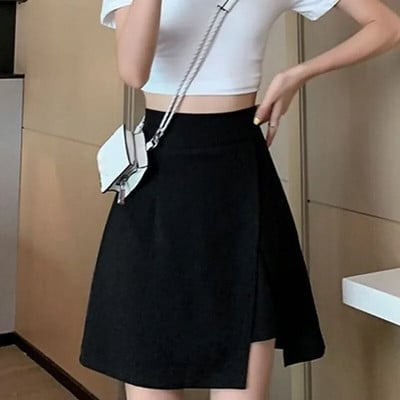 Madingas sijonas su šortais Moteriški korėjietiški mini sijonai su aukštu juosmeniu, moteriški 2024 m. vasaros nugaros užtrauktukas, didelio dydžio 4Xl A linijos sijonas