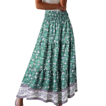Καλοκαίρι 2024 Γυναικεία Floral φούστα Boho μακριές φούστες Γυναικεία μόδα Plus Size Φορέματα ρυτίδων Νέα περιστασιακή φούστα παραλίας για γυναίκες