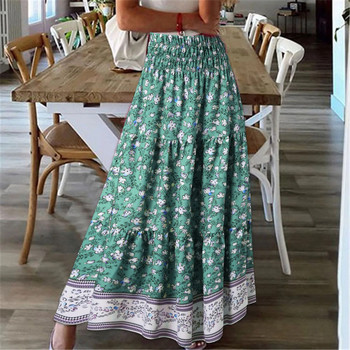Καλοκαίρι 2024 Γυναικεία Floral φούστα Boho μακριές φούστες Γυναικεία μόδα Plus Size Φορέματα ρυτίδων Νέα περιστασιακή φούστα παραλίας για γυναίκες